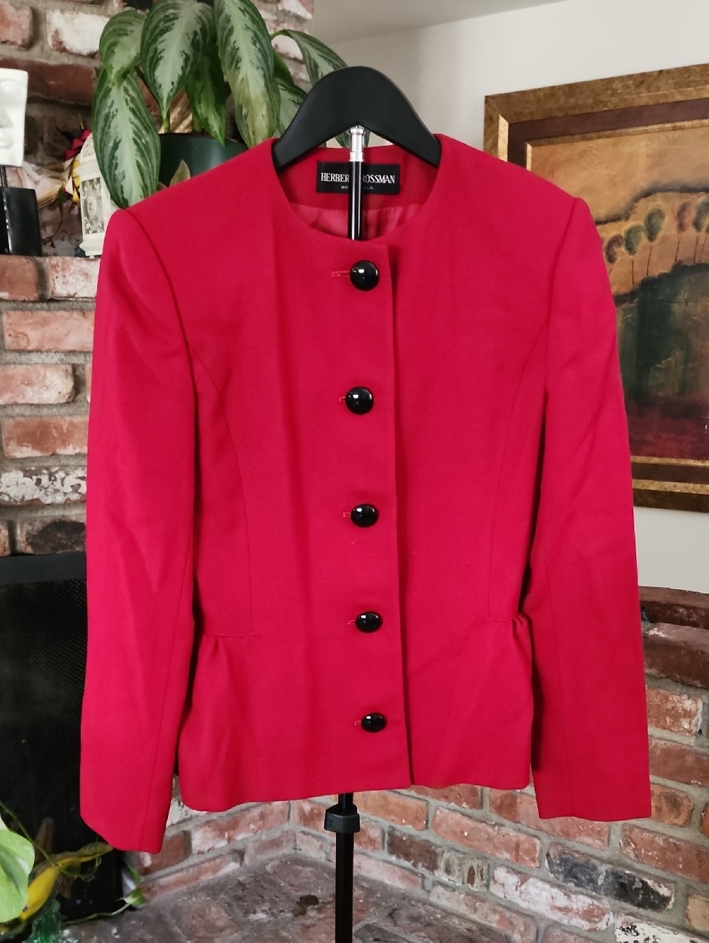 Herbert Grossman Red Wool Blazer Minimalist Vintage Career Chic